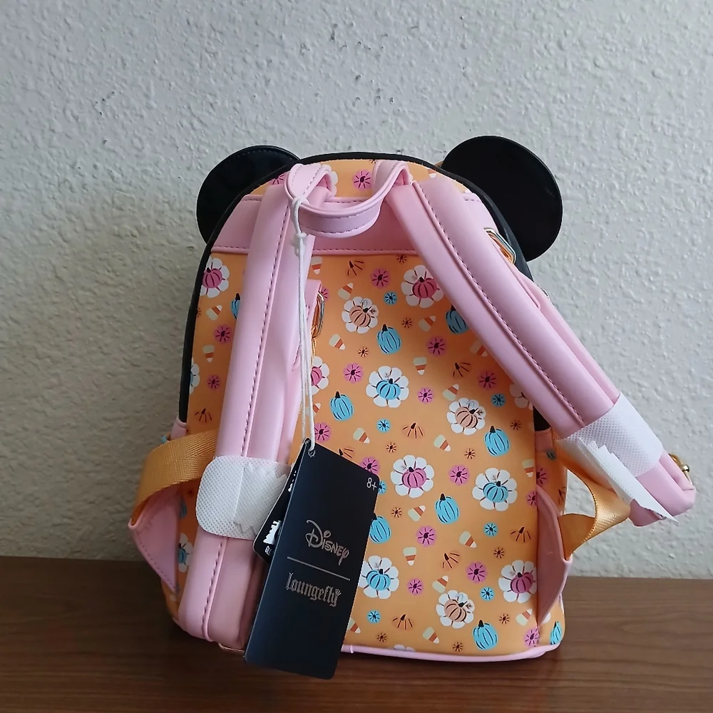 Nwt Loungefly Disney Minnie Mouse Cosplay Floral Pumpkin Glow Mini Backpack - Picture 4 of 6